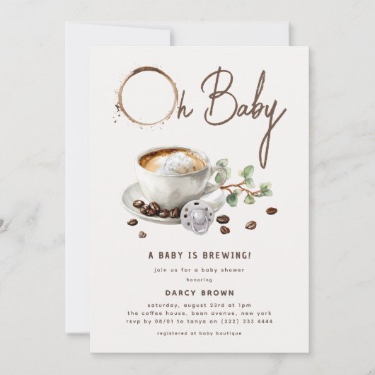 Botanical Baby is Brewing' Coffee Baby Shower 招待状 (正面)
