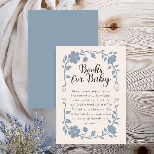 Botanical Baby Shower Book Request Card Blue Sage エンクロージャーカード