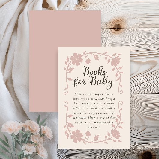 Botanical Baby Shower Book Request Card Blush エンクロージャーカード