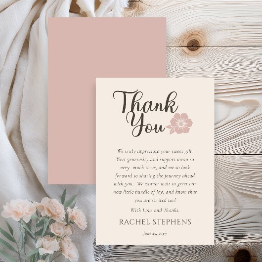 Botanical Baby Shower Thank You Card Blush Pink サンキューカード