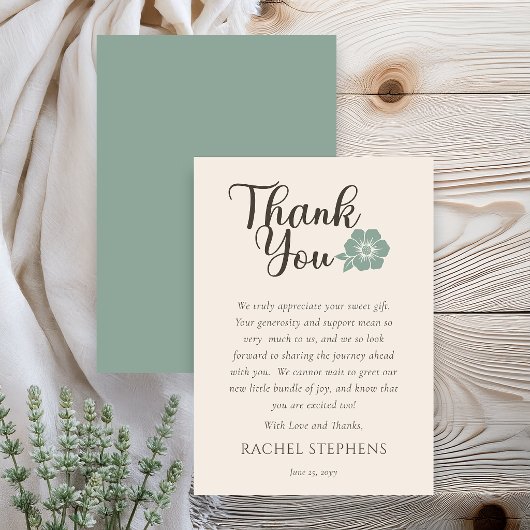 Botanical Baby Shower Thank You Card Sage サンキューカード