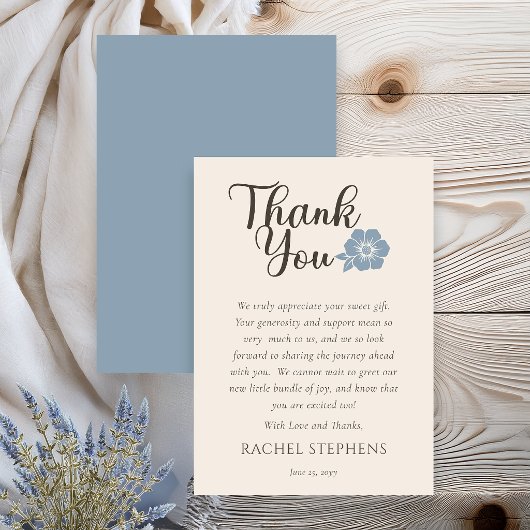 Botanical Baby Shower Thank You Card Sage Blue サンキューカード