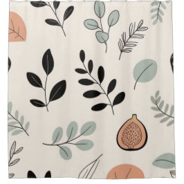 Botanical Balance – Line Art Leaves Shower Curtain シャワーカーテン