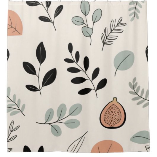 Botanical Balance – Line Art Leaves Shower Curtain シャワーカーテン (正面)