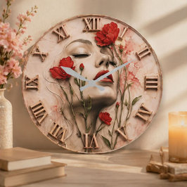 Botanical Beauty Floral Portrait Art Gold  ラージ壁時計