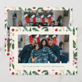 Botanical Berries Greenery Christmas Family Photo シーズンカード (正面/裏面)
