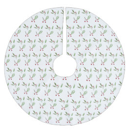 Botanical Berry Modern Holiday Christmas Greenery  ブラッシュドポリエステルツリースカート