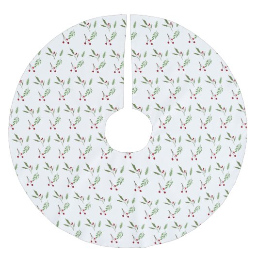 Botanical Berry Modern Holiday Christmas Greenery  ブラッシュドポリエステルツリースカート (正面)