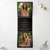 Botanical Black Gold Script 4 Photo Graduation 三つ折り案内状 (内部)