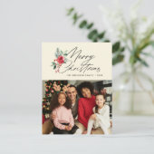 botanical black script christmas holiday card ポストカード (スタンド正面)