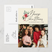 botanical black script christmas holiday card ポストカード (正面/裏面)