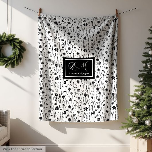 Botanical Blanket Personalized Monochrome Minimal フリースブランケット