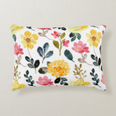 Botanical Bliss – Pink & Yellow Watercolor Flowers アクセントクッション (正面)