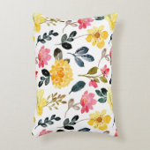 Botanical Bliss – Pink & Yellow Watercolor Flowers アクセントクッション (正面(垂直))