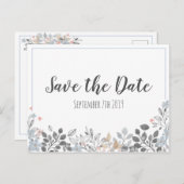 Botanical Blue日付のはがきを結婚保存 案内ポストカード (正面/裏面)