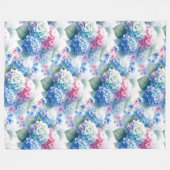 Botanical blue and pink Hydrangea フリースブランケット (正面(横))