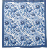 Botanical Blue and White Flowers Floral Pattern シャワーカーテン (正面)