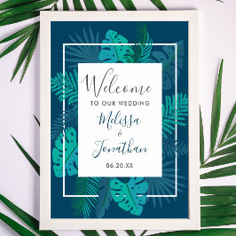 Botanical Blue Beach Palm Welcome to our Wedding ポスター