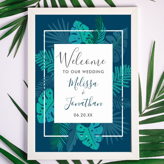 Botanical Blue Beach Palm Welcome to our Wedding ポスター