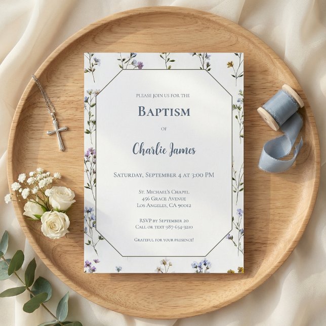 Botanical Blue Green Baptism Invitation (クリエイターアップロード済み)
