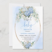 Botanical Blue Hydrangea Eucalyptus Baby Shower  招待状 (正面)