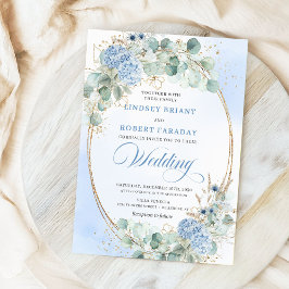Botanical Blue Hydrangea Eucalyptus Wedding Invite 招待状