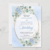Botanical Blue Hydrangea Eucalyptus Wedding Invite 招待状 (正面)