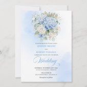Botanical Blue Hydrangea Floral Wedding Invitation 招待状 (正面)