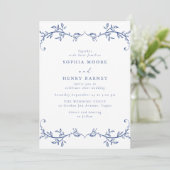Botanical Blue Line Art Elegant Wedding 招待状 (スタンド正面)