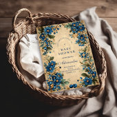 Botanical Blueberry Floral Baby Shower 招待状