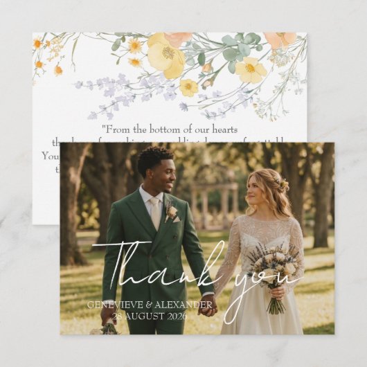 Botanical Blush Peach Photo Wedding Thank You Card サンキューカード (正面/裏面)