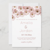 Botanical blush pink brown daisy floral Wedding 招待状 (正面)