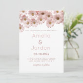Botanical blush pink brown daisy floral Wedding 招待状 (スタンド正面)