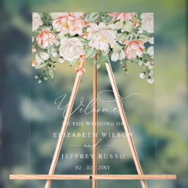 Botanical Blush Pink Floral Wedding Welcome Sign アクリルサイン