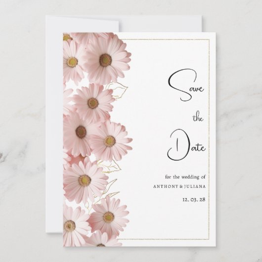 Botanical blush pink gold daisy Save the Date 招待状 (正面)