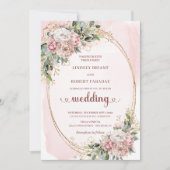 Botanical Blush Rose Gold Elegant Wedding Invites 招待状 (正面)