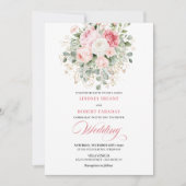 Botanical Blush Roses Gold Wedding Invitation 招待状 (正面)