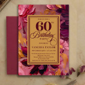 Botanical Boho 60th Birthday Burgundy Floral Gold 招待状