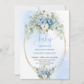 Botanical Boho Blue Flowers Eucalyptus Baby Shower 招待状 (正面)