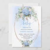 Botanical Boho Blue Hydrangea Baby Shower Invitati 招待状 (正面)