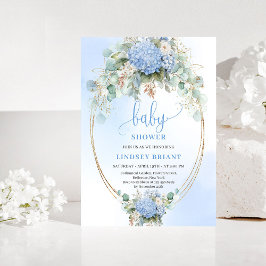 Botanical Boho Blue Hydrangea Baby Shower Invitati 招待状