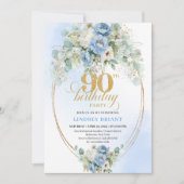 Botanical Boho Blue Peonies Eucalyptus Invitation 招待状 (正面)