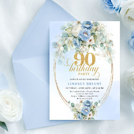 Botanical Boho Blue Peonies Eucalyptus Invitation 招待状