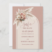 Botanical Boho Dusty Pink Pampas Save the Date 招待状 (正面)