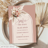 Botanical Boho Dusty Pink Pampas Save the Date 招待状
