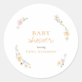 Botanical Boho flowers Script baby shower  ラウンドシール (正面)