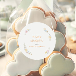 Botanical Boho flowers Script baby shower  ラウンドシール