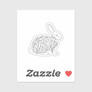 Botanical Bunny Silhouette Floral Line Art Sticker シール