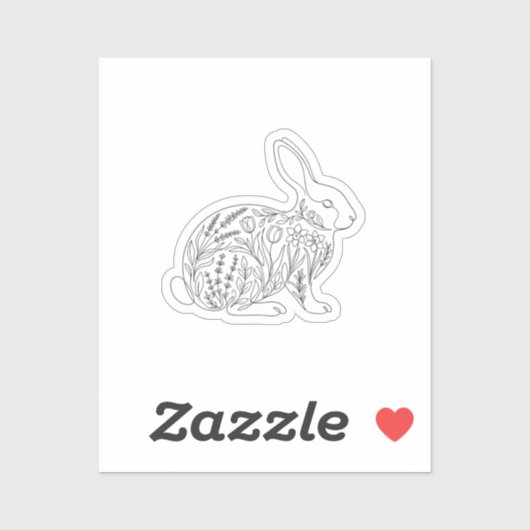 Botanical Bunny Silhouette Floral Line Art Sticker シール (シート)