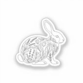 Botanical Bunny Silhouette Floral Line Art Sticker シール (正面)